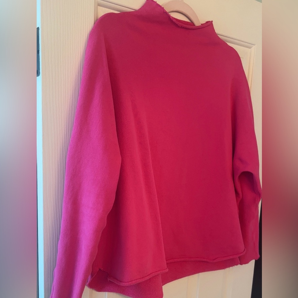 NWOT| Frank & Eileen | Women’s Bold Pink Effie Funnel Neck Capelet Sweatshirt - Picture 3 of 7